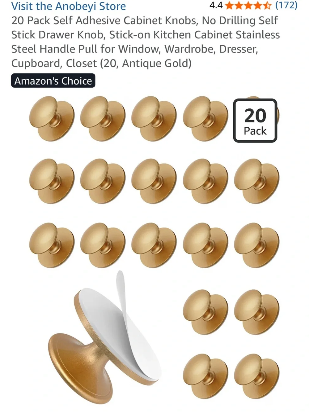 8 “steel” colored and 20 Antique gold Brushed Silver Self-Stick Drawer Knobs